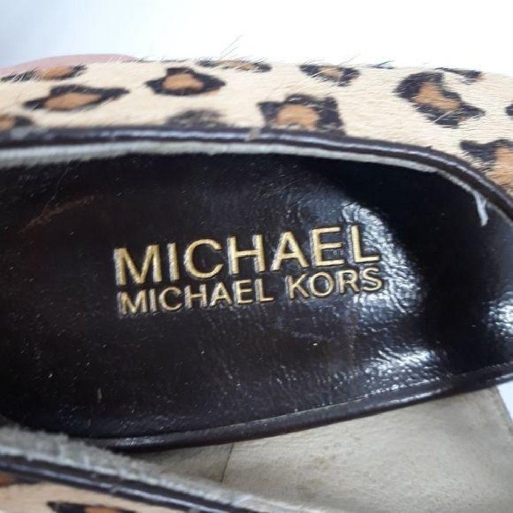 Michael Kors Calf Hair Leopard Open Toe Platform Tube Heel‎ Ankle Strap Sz 11 - Picture 8 of 9